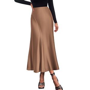 6981 Long Skirts Summer Shiny Satin High Waisted Elegant Midi Evening Prom